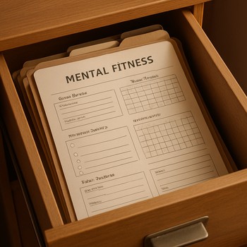 Folder drawer half open with session sheets visible