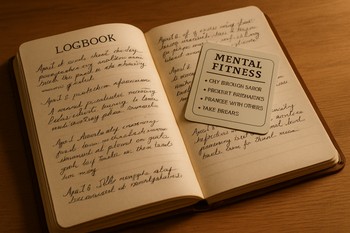 Open logbook with a filled line graph and notes about an ice trip