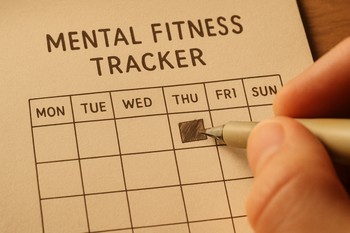 Week row tracker with seven small boxes filled on a sheet