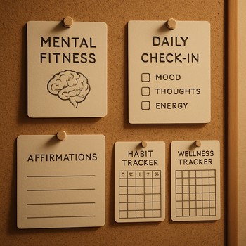 Cork board with several StillIce cards pinned in a calm grid