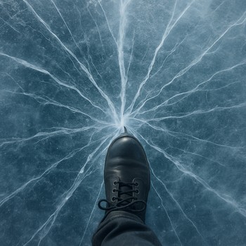 Long thin crack in early season ice with soft light